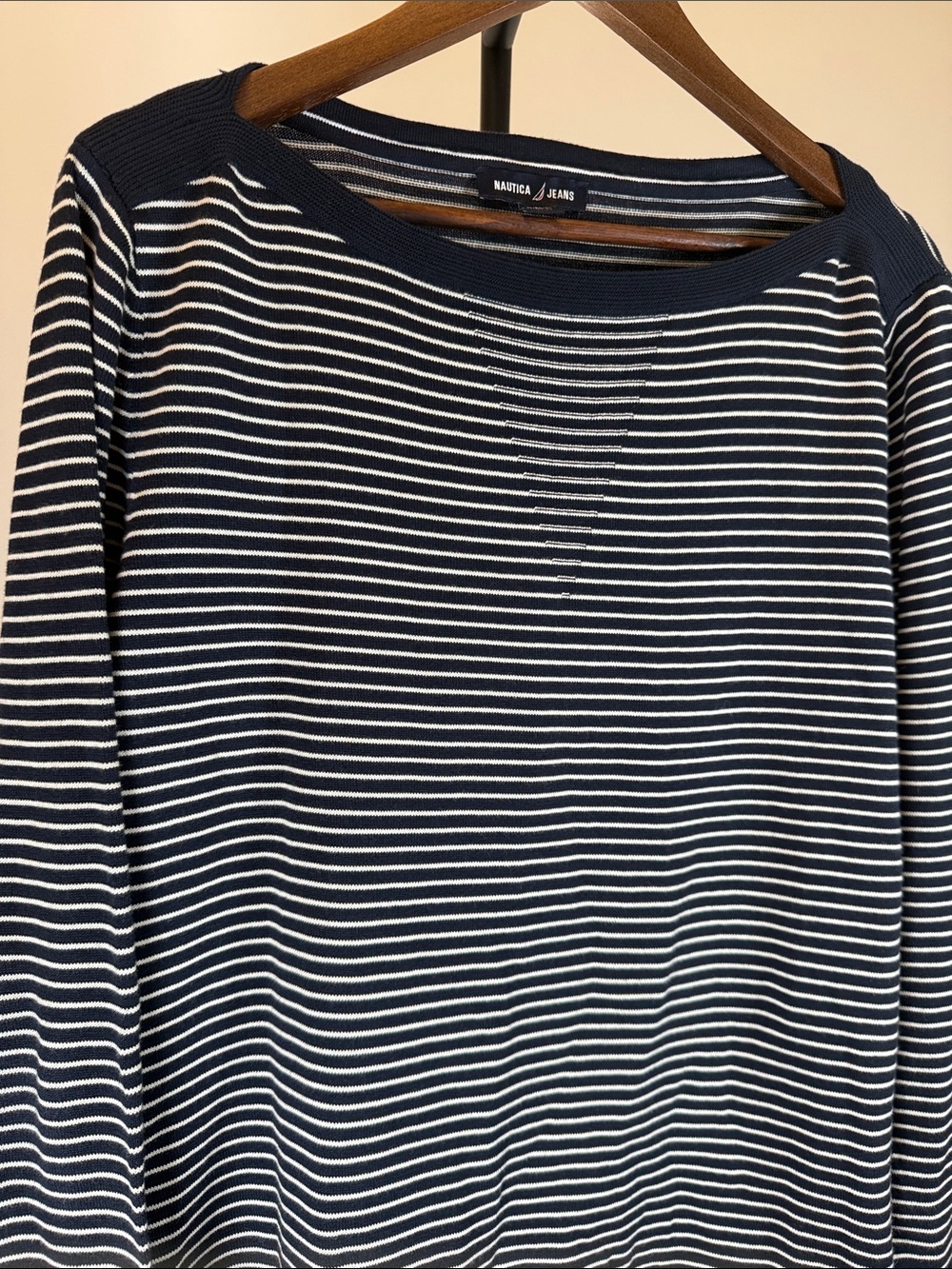 Nautica Navy and White Striped Boatneck Long-Sleeve Top. Size XL - Picture 3 of 11